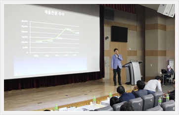 제3회 공무원 빅데이터 분석 발표대회 에 참가자가 발표를 진행하고 있다.